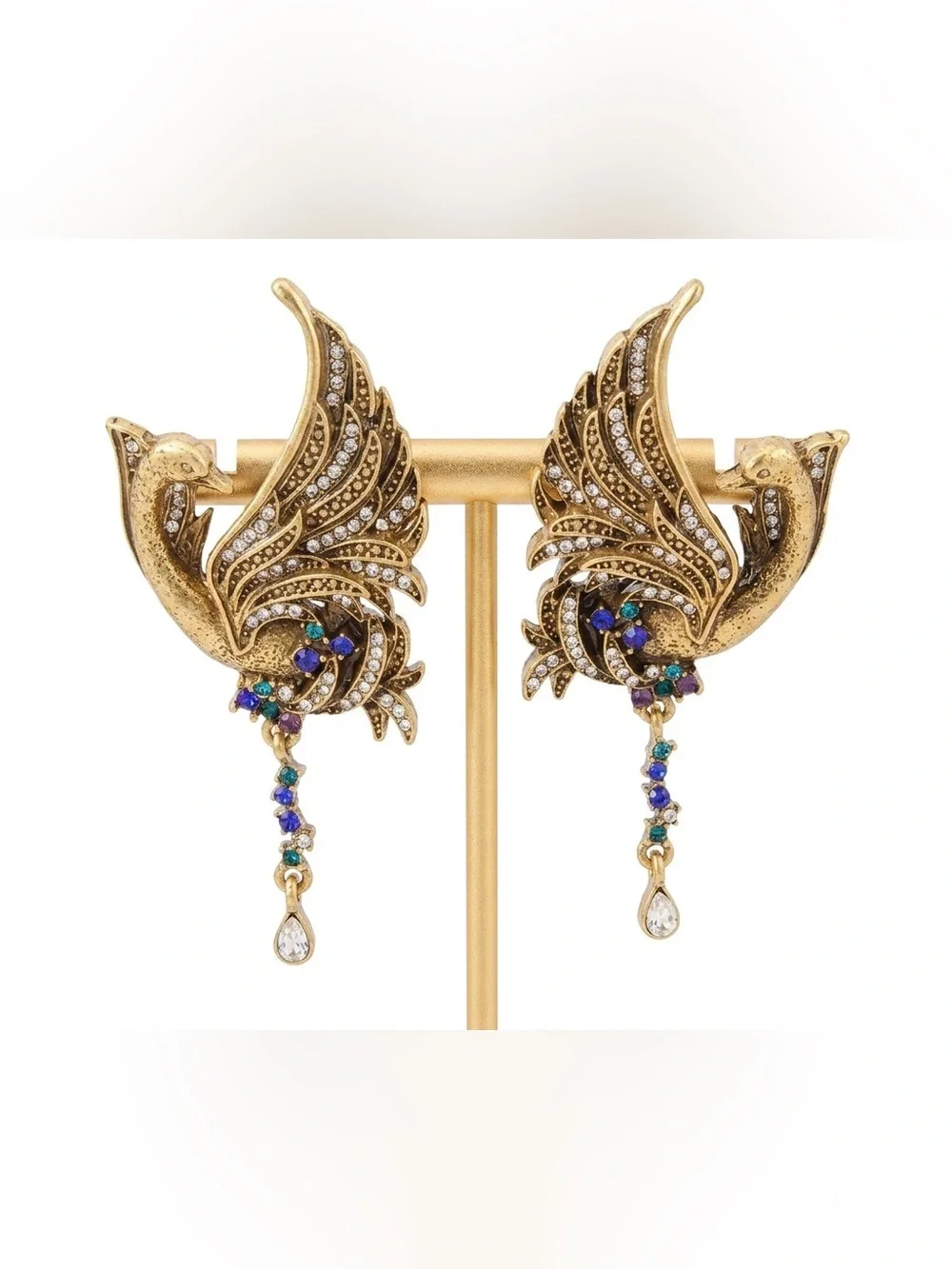 Heidi Daus Crystal Phoenix Swan Statement Earrings Vintage
